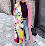 Fongt New 2025 Autumn Women's Long-Sleeved Collar Coat Prints The Long