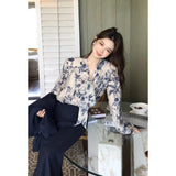 Fongt Money Style High-End Feel Expensive Wear Retro Broken Flowers With Shirt Top High Waist Skirt