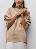 Women Turtleneck Sweater Oversize Long Sleeve Top Autumn Casual Loose Jumper White Thick Warm Knitted Pullovers for Women-Outfit