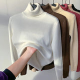 Winter Sweater Women Elegant Thicken Velvet Lined Warm Sueter Knitted Pullover Slim Tops Jersey Knitwear Jumper