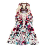 Fongt And Autumn French Court Style Temperament Thin French Chiffon Mesh Dress Female Big A-Word Print Long Dress