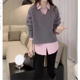 Korean Version Autumn And Winter Loose Fashion Solid Color Short Style Sweet Little Man New Soft Waxy Sweater Women's Dress-Outfit