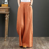 Fongt Linen Large-Size Broad Leg Trousers Women's Rope Loose Waist Cotton Spring And Summer Women's Trousers Loose Cotton Thighs Summer