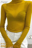 Y2K Fashion Solid Turtleneck T Shirt Women Harajuku Sexy See Through Long Sleeve Tee Slim All-match Basic Pullover