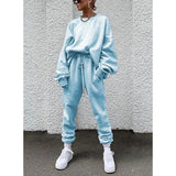 Fongt 2024 Women's New Ebay Burst Pure Color Long-Sleeved Trousers Loose Casual Suit