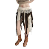 Fongt Subculture Niche Design Sense Splicing Rag Low-Rise Hottie Irregular Ribbon With Inner Liner Skirt