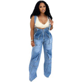 Fongt Women's Cowboy Straps Women's Summer Street Casual Zipper Water Wash Trousers