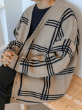 Men's V Neck Checkered Cardigan-Outfit