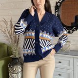 New 2021 Women's Autumn Winter Sweaters V-Neck Oversized Elegant Buttons Cardigans Checkered Vintage Tops
