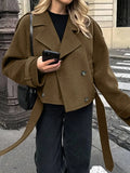 Fongt New Women's Big Collar Hair, Stylish Short Belt Coat