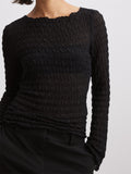 Sexy Women Ruched Long Flare Sleeve T-shirts Tops for Women O-Neck Solid Color Slim Fit See Through Tees Shirts 2023-Outfit