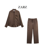 Fongt Homemade New Women's Striped Silk-Striped Silk-Striped Silk-Sense Shirt Silk-Striped Trousers 229842