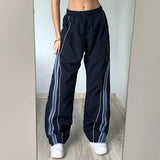 Fongt Street Style Stripe Color Design Basic Casual Pants 2023 Autumn / Winter New Elastic Waist Comfortable Woven Pants-Outfit