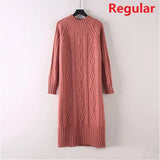 Thicken Plush Velvet Lined Sweater Dress Women's Fall Half Turtleneck Rib Knit Bottom Dresses Elegant Warm Vestido