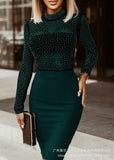 Women's Black Mesh Hot Drill Tight Dress-No Inside Match-LZS3350 / GCL3350-Outfit