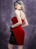Dark Velvet Lace See Through Gothic Mini Dresses Women Grunge Bodycon Red Sexy Night Dress Backless Summer Sling