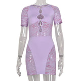 Sexy Zebra Print Cut Out Mesh Transparent Women Mini Dress for Beach Holiday Night Club Goth Party Bodycon Pencil Shorts