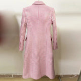 QUALITY Winter 2023 Fashion Designer Overcoat Women's Hourglass Double Breasted Pink Houndstooth Wool Long