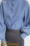 Vintage Chiffon Shirts Women Lantern Sleeve Black White Blouses Korean Office Lady Elegant Solid Loose Casual Tops