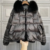 Luxury Real Fox Fur Collar Women's 90% White Duck Down Coat Winter Ladies Feather Puffer Jacket Female Thick