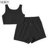 Fashion Casual Soft Cotton Stretch Slim Women Two Piece Set Summer Simple Solid Club Street Home Wear Top and Shorts