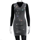 Fongt Summer New Sexy V-Neck Short Hollow Mesh Dress