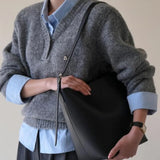 Fongt Wearing A Fake Two Sweaters Women's Autumn And Winter Design Shirt Folded Gray Knitted Shirt