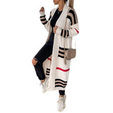 Fongt Long Striped Knitted Cardigan Large Version Of Loose Long-Sleeved Sweater Coat Woman