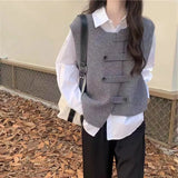 Fall Korean Irregular Loose Sweater Vest Lazy Wind Double-Breasted Knitted Vest Women's Cardigan-Outfit