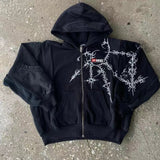 Fongt Butterfly Street Hickolote Harajuku Y2k Black Zipper Double Jacket Woman