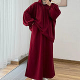 Fongt 2025 New Middle Eastern Women's Long-Sleeved Hooded Loose Coat Skirt Casual Set