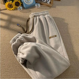 Warm Thickened Lamb Plush Winter Sweatpants Solid High Waist Baggy Pants Joggers Preppy Students Korean Harajuku Trousers-Outfit