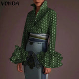 Autumn Women's Blouses Vintage Demin Shirts VONDA 2022 Fashion Pagoda Sleeve Tops Lapel Casual Loose Solid Blusas Femininas