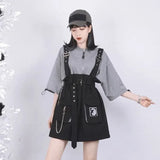 Aesthetics Short Sleeve Dress for Women Y2k E-Girl Detachable Strap Dresses Harajuku Simple Fake Two Piece Vestidos-Outfit