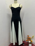 Fongt Summer New Fashion Match Gilled Waist Palette Sling Dress