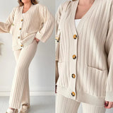 Fongt Autumn New Fashion Pure Color Loose Knitted Shirt Top Two Sets Of Women