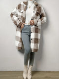 Fongt And Winter Buckle Collar Plush Lattice Coat Loose Temperament Commute Long Coat Woman