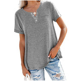 Fongt And Summer New Top V-Neck Short-Sleeved Pocket Loose T-Shirt Women-Outfit