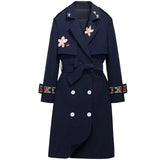 2020 new embroidered windbreaker Korean version slim long sleeve double breasted over the knee mid long coat
