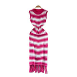 Fongt Fan Temperament Body-In-County-Necked Sleeveless Striped Knitted Dress Women's Summer Tight-Dled Ass Tuxedo Dress