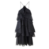 Fongt Women's Fashion Cascade Decoration Open Back Design Dress