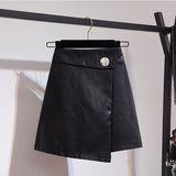 the Shouler Full Sleeve Autumn sets Female Korean Loose Pullover Top and PU Mini Bodycon Black Skirt Two pieces