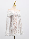 Fongt Wind Dress Woman 2025 Spring New Shoulder Lace Lace With High-End Feel Long-Sleeved Bagged Hip
