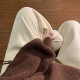 Warm Thickened Lamb Plush Winter Sweatpants Solid High Waist Baggy Pants Joggers Preppy Students Korean Harajuku Trousers-Outfit