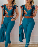 Series) 2023 Women's Red Print Shirt Pantsuit-With A Belt-Outfit