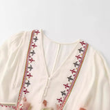 Fongt Women's Clothing 2025 Summer New Splicing Embroidery Short Dress