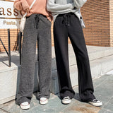 Sweater Pants Women Fall Winter Wide Leg Pant Loose Straight Large Size High Waist Casual Trousers Lace-up Elastic