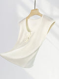 Fongt Crocheted Stereo Rose Sleeveless Sweater Summer Thin Big Round Collar Small Flying Sleeve Jacket Female French-Outfit