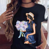 Women Sunflower Girl Printed T