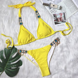 Fongt New Swimwear Crystal Diamond Chain Women's Split Swimsuit Perm Gold Snake Grain Strap Sexy